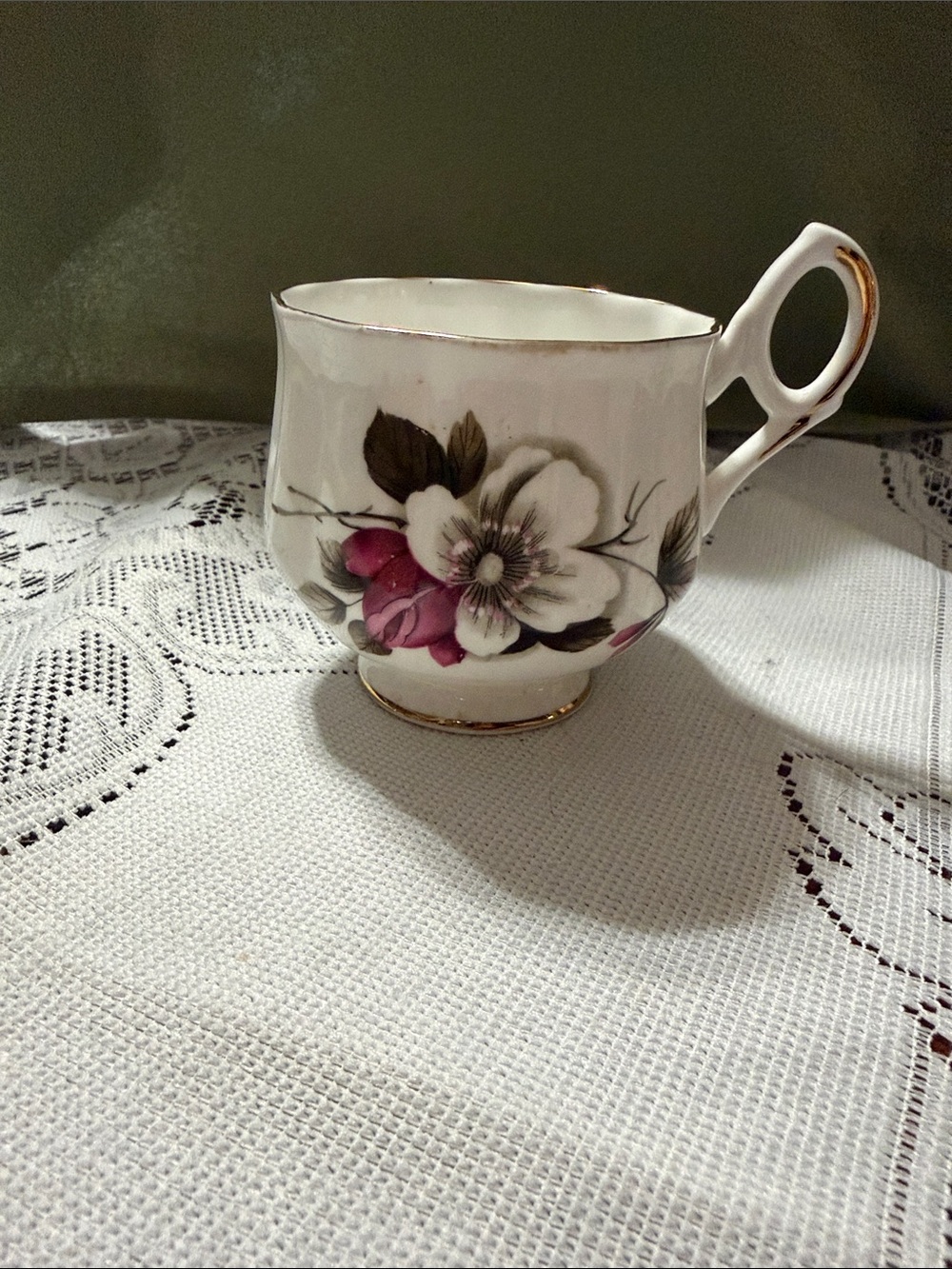 Floral Lefton Bone China Bullion cup in White with Pink Bloom
